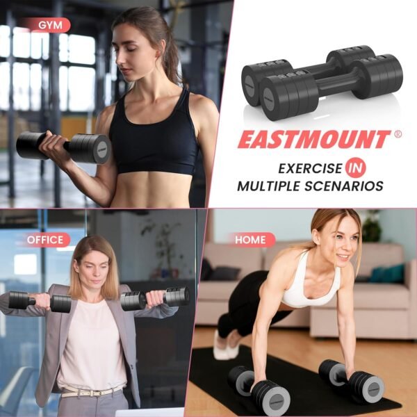 EAST MOUNT Adjustable Dumbbells 5 lb Dumbbells Set of 2 / Pair 10 lb Total Free Weights 6 in 1 Women Hand Weights for Home,Office,Gym Exercise Training 2lb 3lb 4lb 5lb Fast Adjust - Image 7
