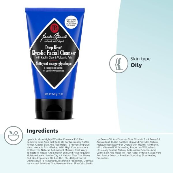 Jack Black - Deep Dive Glycolic Facial Cleanser, Clay-Based Cleanser, PureScience Formula, Facial Cleanser and Mask, Recommended for Normal, Dry, or Oily Skin, Glycolic Acid - Image 6