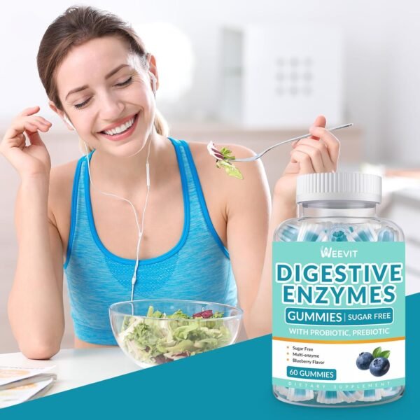 Digestive Enzymes Gummies - 2 Months Supply - Chewable Digestive Enzymes Gummy with Probiotics & Prebiotics Blend for Women Men, Sugar Free | Vegan | Blueberry Flavored (Pack of 2) - Image 4