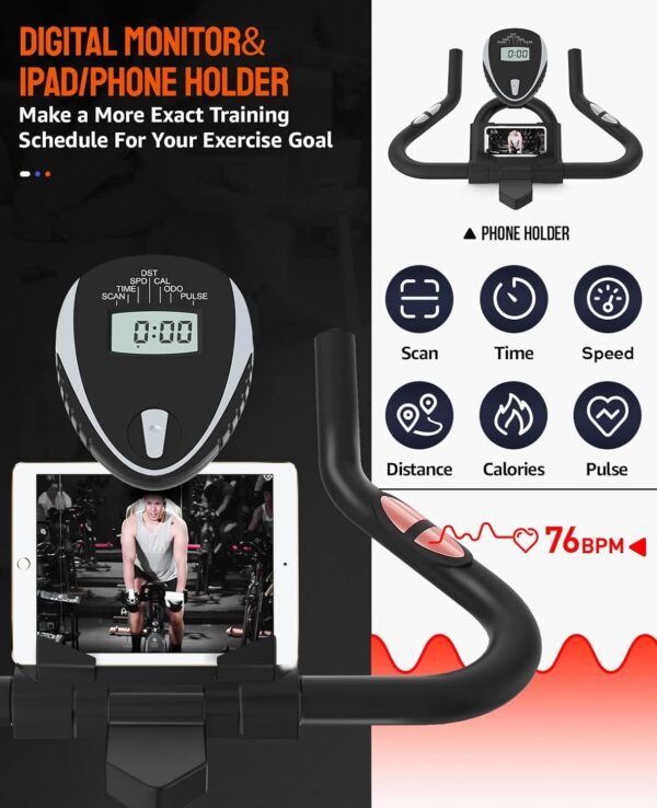 pooboo Exercise Bike, Adjustable Magnetic/Brake Pad Resistance Silent Belt Drive, Indoor Cycling Bike for Home Cardio, Fitness Stationary Bike with 350lbs/300lbs Weight Capacity &Upgraded Version Seat - Image 8