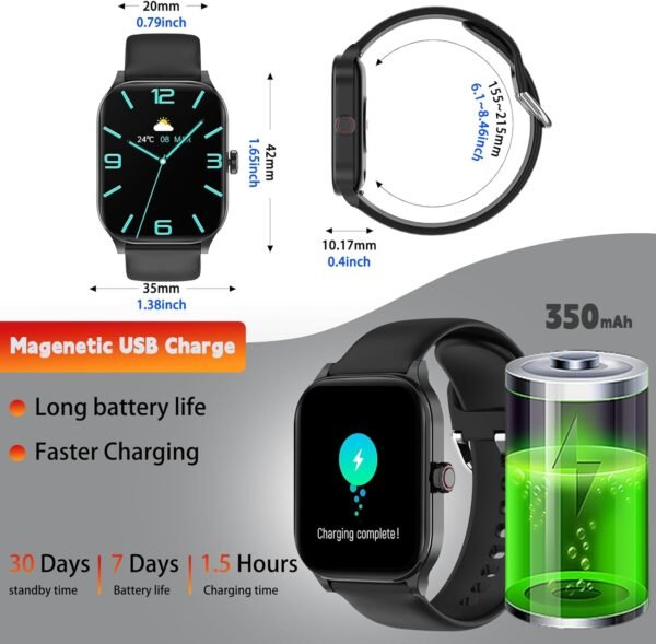 Smart Watch for Men, Smartwatches with Call and Text, Heart Rate/SpO2/Sleep/Stress Monitor, IP68 Waterproof Fitness Trackers, 100+ Sports Modes, Compatible with iPhone and Android, (Black, 1.85") - Image 9