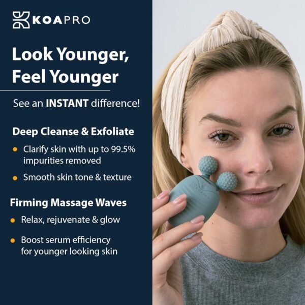 KOAPro Facial Cleansing Brush Exfoliating Face Scrubber for Women and Men, Waterproof Face Brush Cleanser, 3-in-1 Rechargeable Electric Facial Massager Tool, Reusable Sonic Silicone Scrubber - Image 4