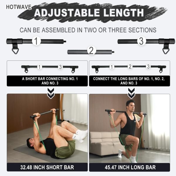 HOTWAVE Resistance Bands Bar with Ab Roller,Portable Home Gym, Strength Training Equipment, Squats, Bench Presses,Weightlifting, Full Body Exercise - Image 6