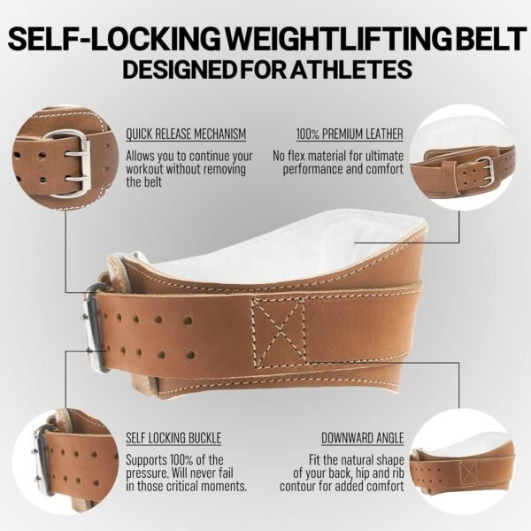 Schiek Sports 2006 Leather 6" Weight Lifting Belt - Weightlifting Belt with Double Prong Stainless Steel Belt Buckle - Image 4
