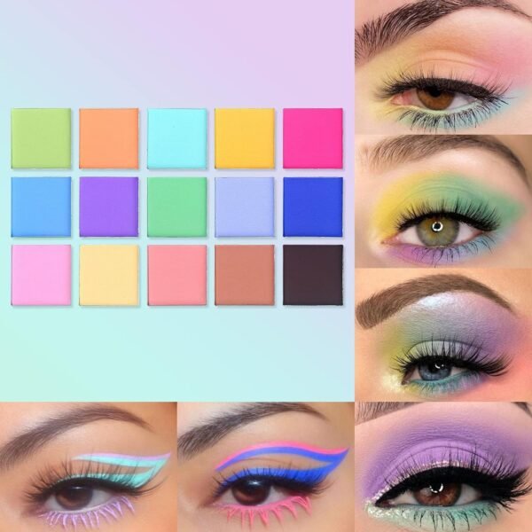 UCANBE Colorful Matte Makeup Eyeshadow Palette, 15 Shades Vibrant MACARON Pastel Eye Shadow Pallet, High Pigmented Blendable Rainbow Make Up Plattet Kit - Mint Candy - Image 4