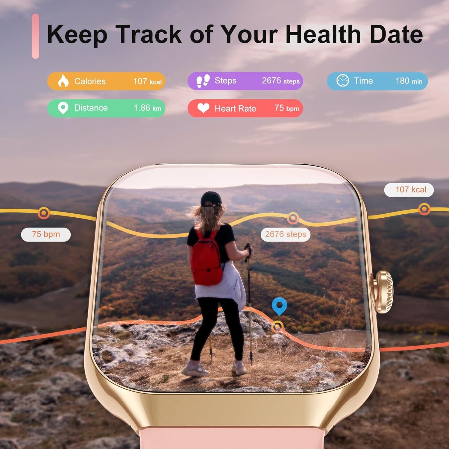 Smart Watch for Women Answer/Make Calls, 1.96" HD Fitness Watch with Heart Rate Monitor Sleep Monitor, 113 Sports Activity Trackers with Step Counter, IP68 Waterproof, Smartwatch for Android/iOS, Rose - Image 6