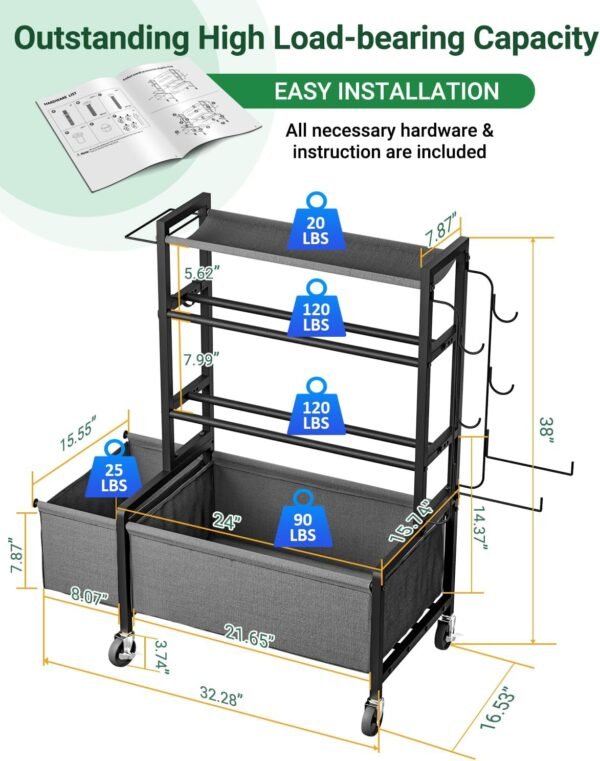 Adjustable Dumbbell Rack, Weight Rack for Dumbbells, Home Gym Storage for Dumbbells Kettlebells Yoga Mat Ball, All in One Workout Equipment Organizer with Caster - Image 3