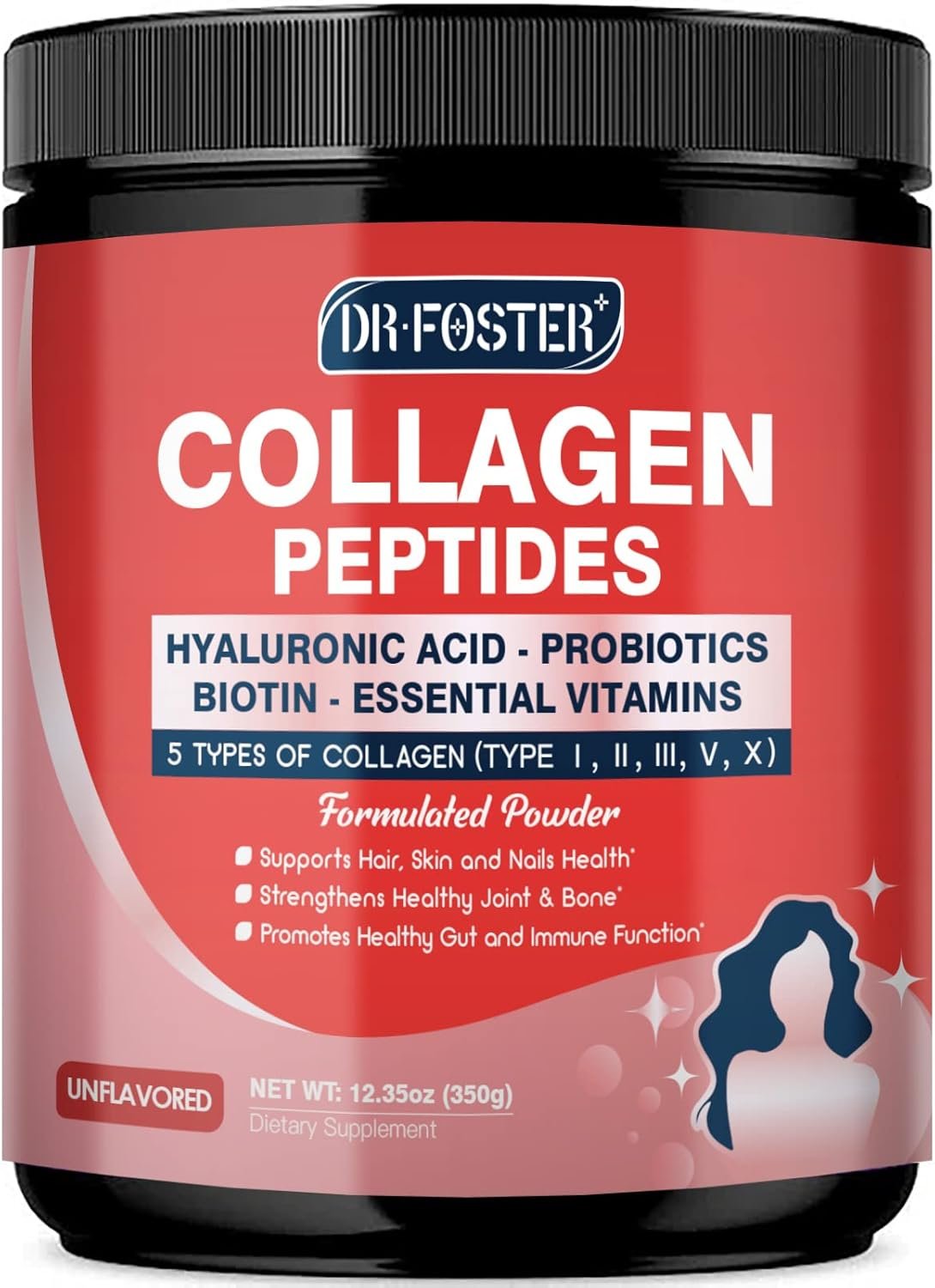 Multi Collagen Peptides Powder with Probiotics - Type I II III V X - Hydrolyzed Collagen Peptides with Multivitamins, Hyaluronic Acid & Biotin - Support Skin Hair Nail Joints & Gut, 35 Servings - Image 2