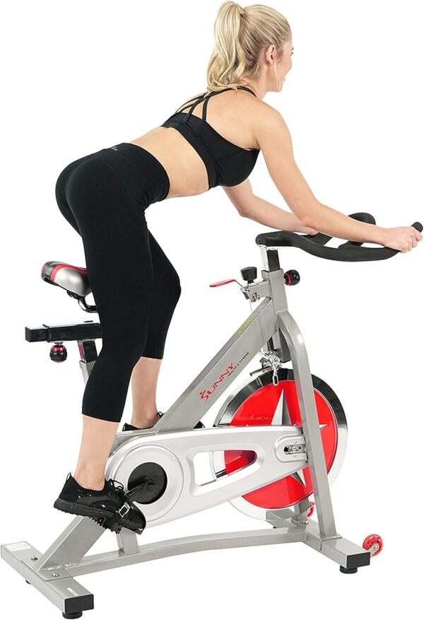 Sunny Health & Fitness Pro Cycling Stationary Bike, 40 LB Flywheel & 4-Way Adjustable Seat for Home Exercise & Indoor Cycle/Cardio Workout, Optional Free SunnyFit App Bluetooth Connection - Image 8
