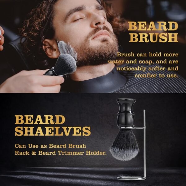 Bath and Body Gift Basket Set Spa Gift Basket Set for Men Fathers Gifts for Him Beard Shaving Kit Men's Beard Kit Brush Men Face Care Perfume Spa Kit for Men with Beard Brush Rack,Gifts for Dad son - Image 4