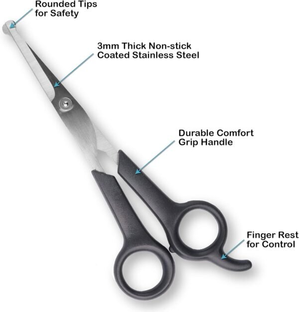 Pets First #1 Pet Grooming Scissors Body & Facial Trimmer Durable Stainless Steel Blades. Rounded Tips Shears for Long Medium Short Thick Wiry Curly Hair. Lightweight Cutter for Dogs & Cats. Set of 2 - Image 5