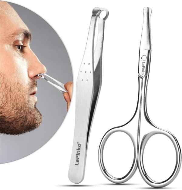 LePinko Nose Hair Trimmer For Men, Nasal Hair Tweezers For Women, Small Scissors For Hair Grooming - Image 2