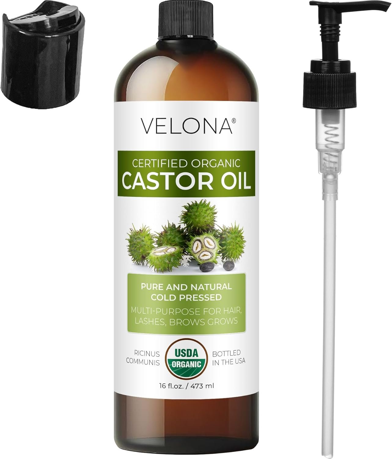 velona USDA Certified Organic Castor Oil - 16 fl oz (With Pump) | For Hair Growth, Boost Eyelashes, Eyebrows | Cold pressed, Natural Oil, USP Grade | Hexane Free, Lash Serum, Caster - Image 7