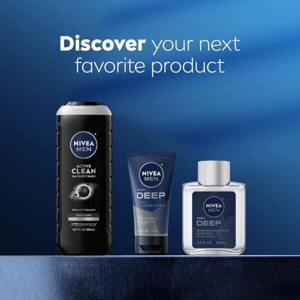 NIVEA MEN DEEP Refreshing and Hydrating After Shave with Natural Charcoal, Aftershave Lotion for Men Soothes Shave Irritation, Vanilla and Bourbon Scent, 3.3 Fl Oz Bottle, Pack of 3 - Image 10