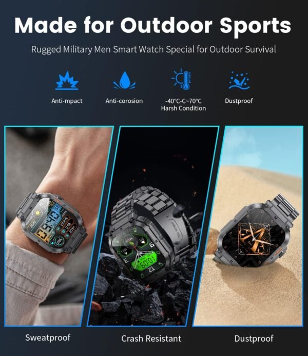 LIGE Military Smart Watches for Men with (Answer/Make Calls),400mAh Large Battery,1.96’’ DH,5ATM Waterproof Smartwatch,120+Sport Modes Heart Rate/Sleep Monitor for Android iOS Black - Image 7