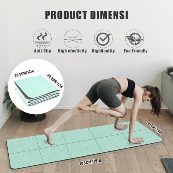 Yoga Mat Thick, KIACFFH Exercise Mat Workout Mats for Home Gym Workout Excersing Pilates Mat Yoga Travel Foldable Non Slip - Image 3
