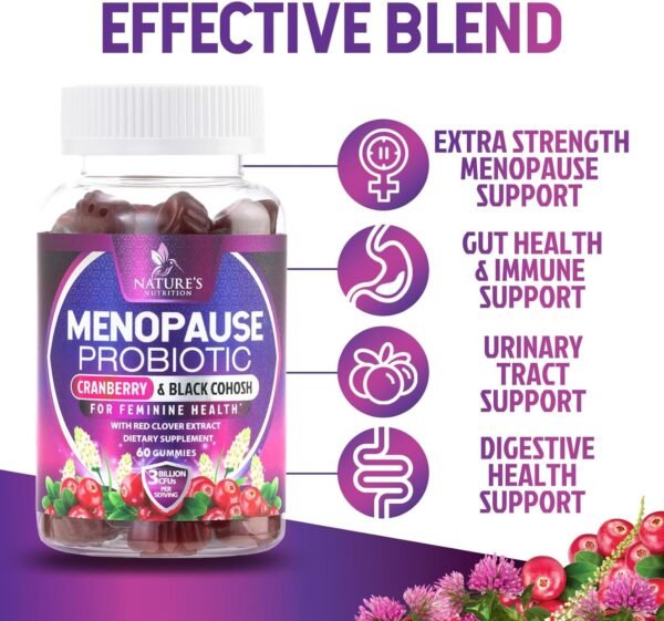 Menopause Probiotic for Women Gummy with Cranberry, 3 Billion CFU Natural Menopause Relief for Mild Hot Flashes & Night Sweats, PH, Vaginal Health, Immune Support, Probiotic Supplement - 60 Gummies - Image 7