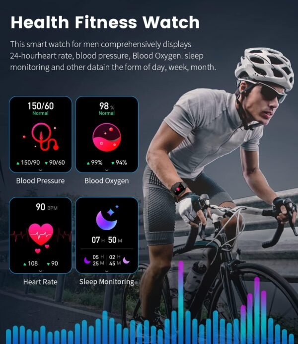 LIGE Military Smart Watches for Men with (Answer/Make Calls),400mAh Large Battery,1.96’’ DH,5ATM Waterproof Smartwatch,120+Sport Modes Heart Rate/Sleep Monitor for Android iOS Black - Image 5
