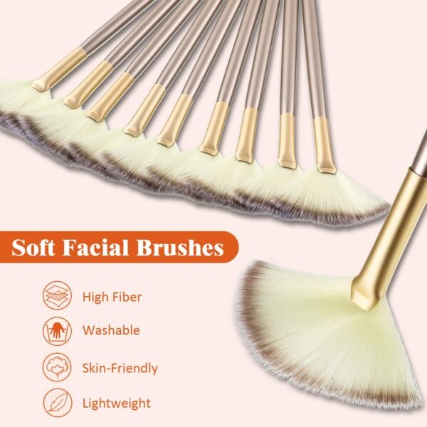 9 Pieces Facial Fan Mask Brushes, Soft Facial Applicator Brushes Tools for Peel Glycolic Makeup for Mud Cream (Champagne) - Image 5