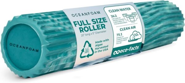 Oceanfoam Tidal Roller - Jade & Seafoam Marbled - Muscle Massage Foam Roller for Back Pain & Stretching - Firm and Ergonomic Wide Wave Textured - Yoga, Athletics, & Wellness - Full Size, 20" x 5" - Image 2