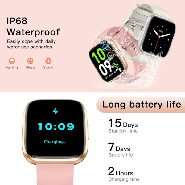 Smart Watches for Women, 1.85" Fitness Watch Answer/Make Calls, Fitness Tracker with Pedometer/Calories, 24/7Heart Rate/SpO2/Sleep Tracker, Waterproof Smart Watch for Android iPhone(2 Straps) - Image 8
