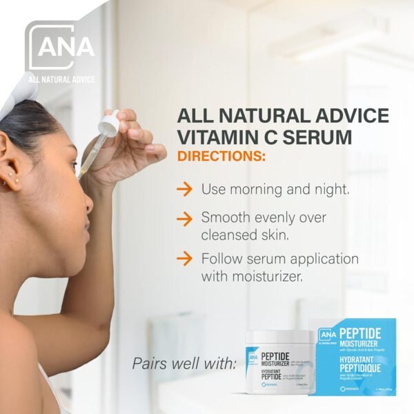 All Natural Advice Vitamin C Serum 60mL | 20% Vitamin C Face Serum Solution with Organic Botanicals, Hyaluronic Acid & Vitamin E | UV-Shielding Glass Bottle, Spray & Dropper | Canadian Skin Care - Image 8