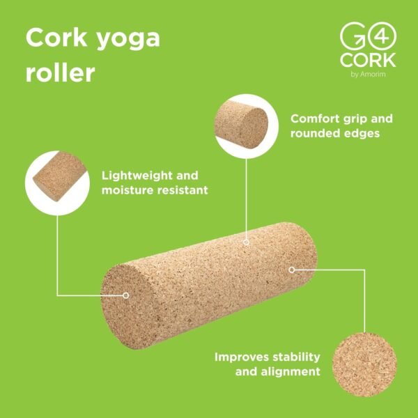 High-Density Cork Body Roller - 11.8" x 3.7" | Strong Eco Cork Roller with Anti-Slip Grip | Enhances Yoga Practice & Provides Deep Tissue Massage for Quick Muscle Recovery - Image 3