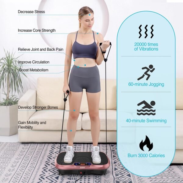 AXV Vibration Plate Fitness Platform Exercise Machine Vibrating Lymphatic Drainage Shaking Full Body Shaker Workout Vibrate Stand Shake Board Sport Gym for Weight Loss Fat Burner for Women Men - Image 8