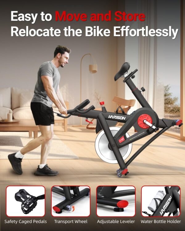 HARISON Semi Commercial Exercise Bike - Stationary Bike for Home Gym - Silent Magnetic Indoor Cycling Bike with Tablet Mount & Comfortable Seat Cushion, 380LBS/400LBS Weight Capacity Workout Bike - Image 8