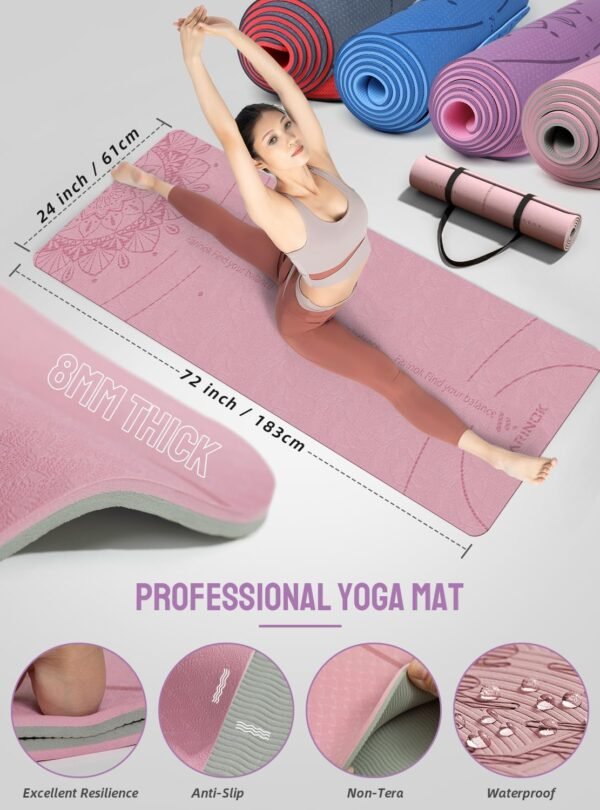 1/3 Yoga Mat Thick, Yoga Set for Beginners Include High Density Yoga Mat with Multi-loops Yoga Strap, Yoga Blocks, Booty Resistance Band Set, Door Anchor, Carring Bag & Strap - Image 4