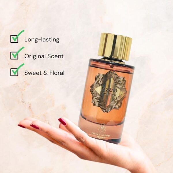 Jazzab Rose Gold Arab Perfume 100ml –Rose Woody Amber Oud Perfume For Her Eau De Parfum 100ml Fresh Scent Spray for Women - Image 6