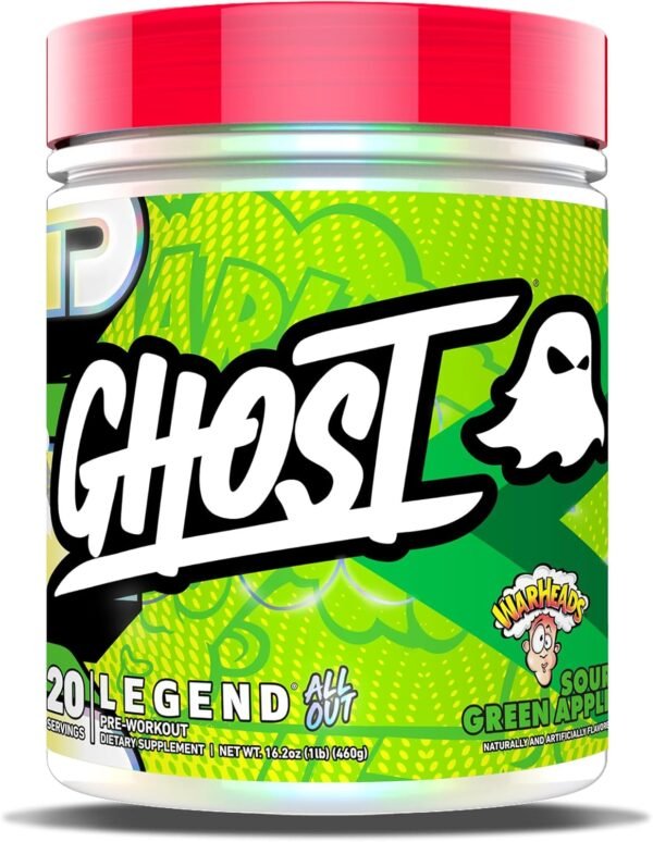 GHOST Legend All Out Pre-Workout Powder, Warheads Sour Green Apple - 20 Servings - Pre-Workout Supplement for Men & Women - Energy & Pumps - Caffeine, L-Citrulline, & Beta Alanine Blend - Sugar Free - Image 2