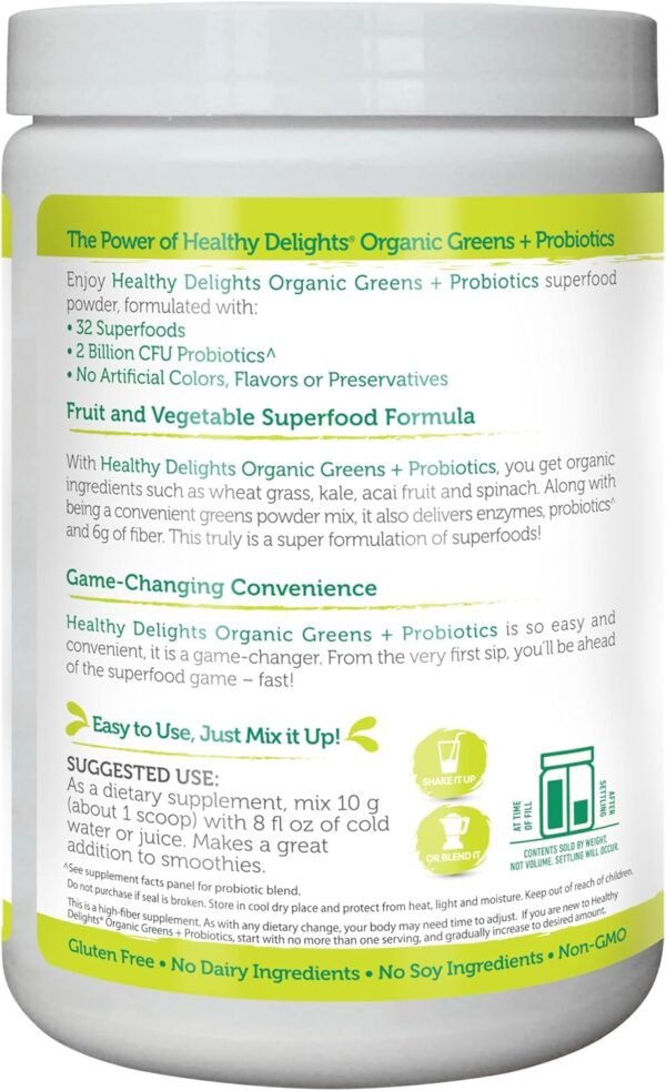 Healthy Delights Organic Greens Powder, Greens Powder with Fiber, Organic Greens Powder Superfood, Naturally Boost Energy, USDA Organic, Delicious Berry Flavored, 30 Servings (Packaging May Vary) - Image 10