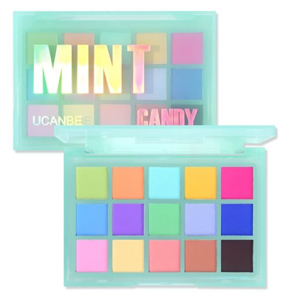 UCANBE Colorful Matte Makeup Eyeshadow Palette, 15 Shades Vibrant MACARON Pastel Eye Shadow Pallet, High Pigmented Blendable Rainbow Make Up Plattet Kit - Mint Candy - Image 2