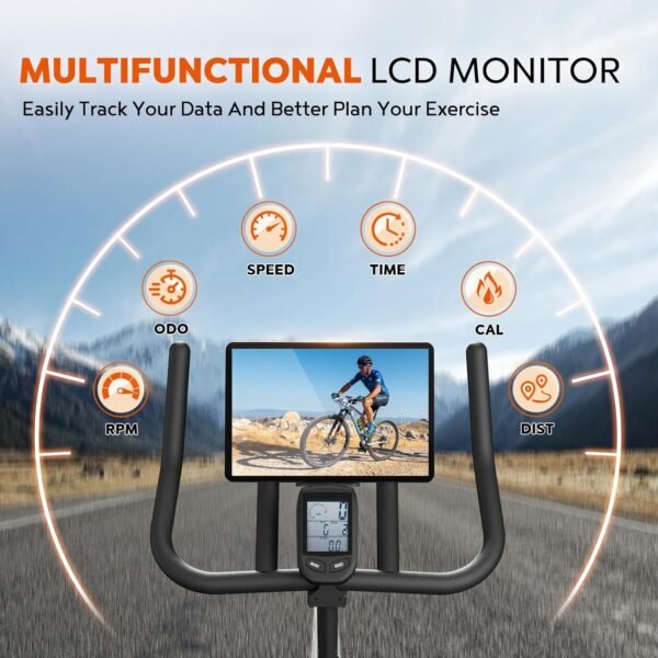 YAMO Exercise Bike, Indoor Cycling Bike Brake Pad/Magnetic Stationary Bike for Home, Adjustable Resistance Silent Belt Drive, Cycle Bike with Comfortable Seat Cushion & Upgraded LCD Monitor - Image 4