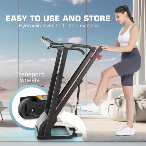 Treadmill with Incline, Folding Treadmill with Desk Workstation & Adjustable Height, 300 LBS Capacity 2.5 HP Quiet Brushless 7.5 MPH Pulse Sensor, Perfect Treadmills for Home/Office/Gym Use - Image 8