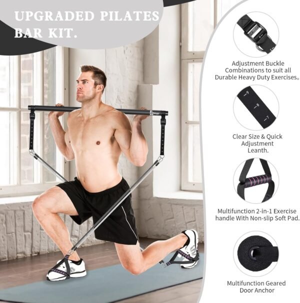 Pilates Bar Kit with Resistance Bands,Pilates Bar with Stackable Bands Workout Equipment for Legs,Hip,Waist and Arm,Exercise Fitness Equipment for Women & Men Home Gym Yoga Pilates - Image 3