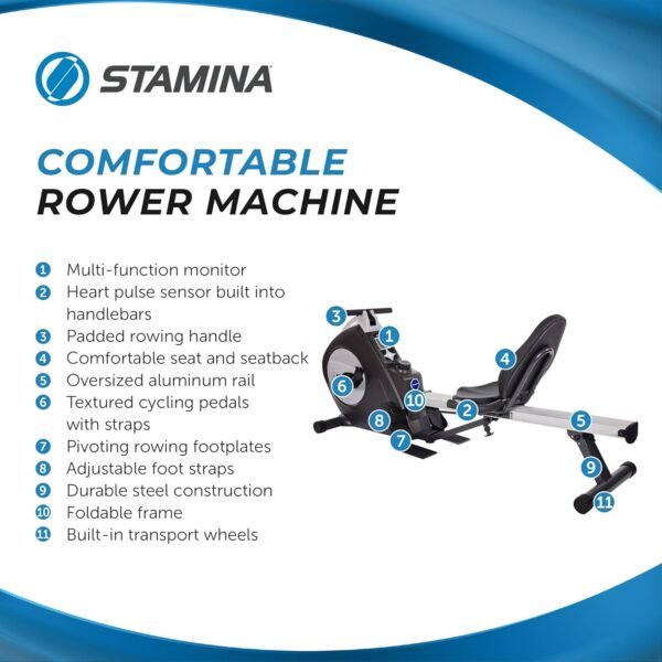 Stamina Conversion II Recumbent Exercise Bike and Rower - Cardio Machine with Smart Workout App - Exercise Bike for Home Workout - Up to 250 lbs Weight Capacity - Image 7
