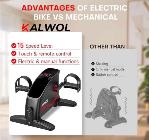 Under Desk Bike Pedal Exerciser , Leg/Arm Exerciser while Sitting for Seniors, Electric Mini Bike for Fitness & Physical Therapy with 15 Adjustabl Speed, Desk Pedal Bike for Home/Office Workout, LED Display, Remote Control - Image 8