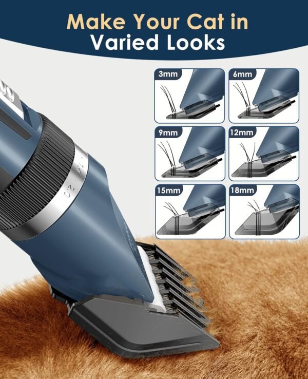 oneisall Cat Clippers for Matted Hair, Quiet Cat Shaver for Long Hair, Cordless Cat Hair Trimmer for Grooming, 2 Speed Pet Shaver Cat Grooming Kit for Cats Small Dogs Animals (Blue) - Image 7
