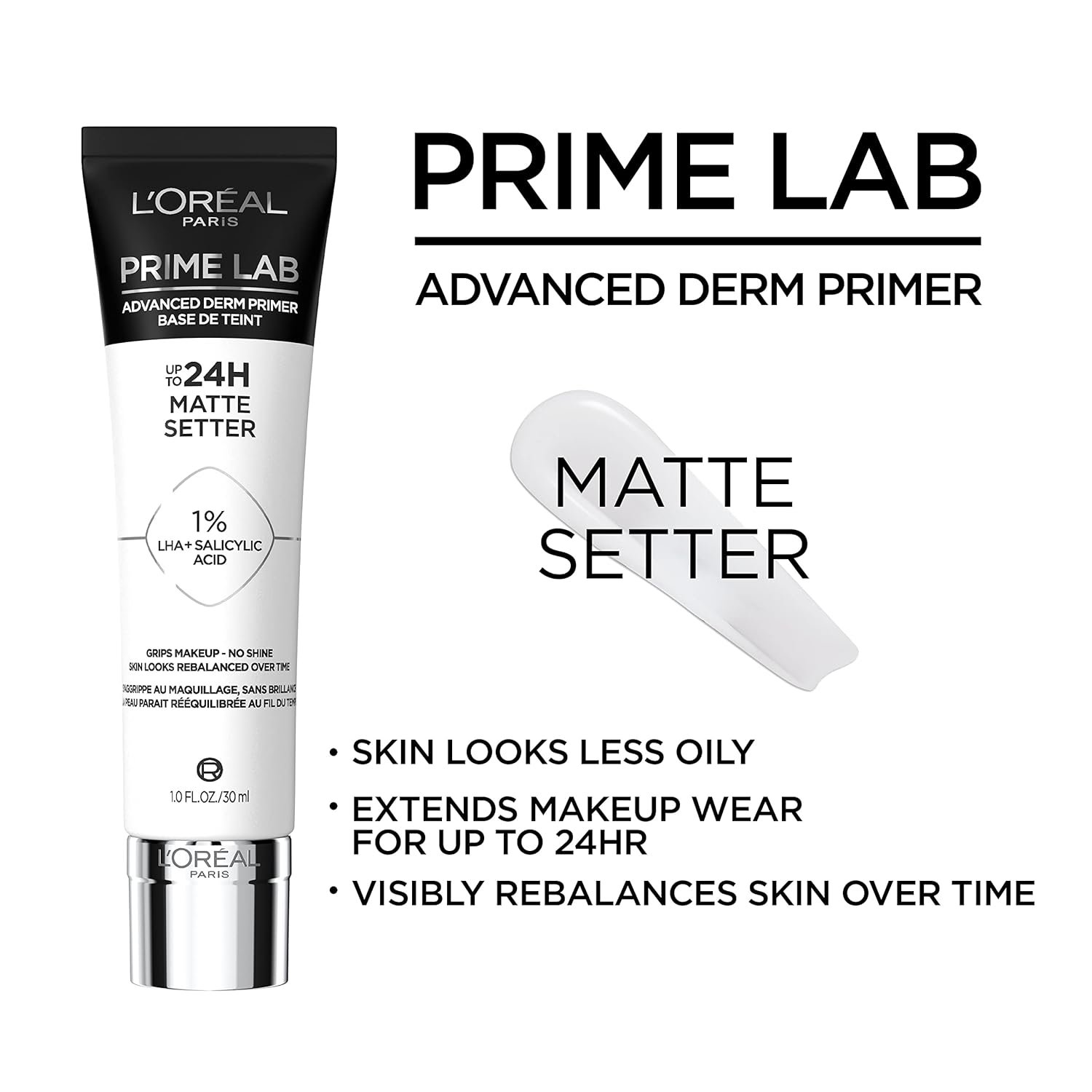 L'Oreal Paris Prime Lab Up to 24H Matte Setter Face Primer Infused with Salicylic Acid to Grip and Extend Makeup with a No Shine Finish, 1.01 Fl Oz - Image 3