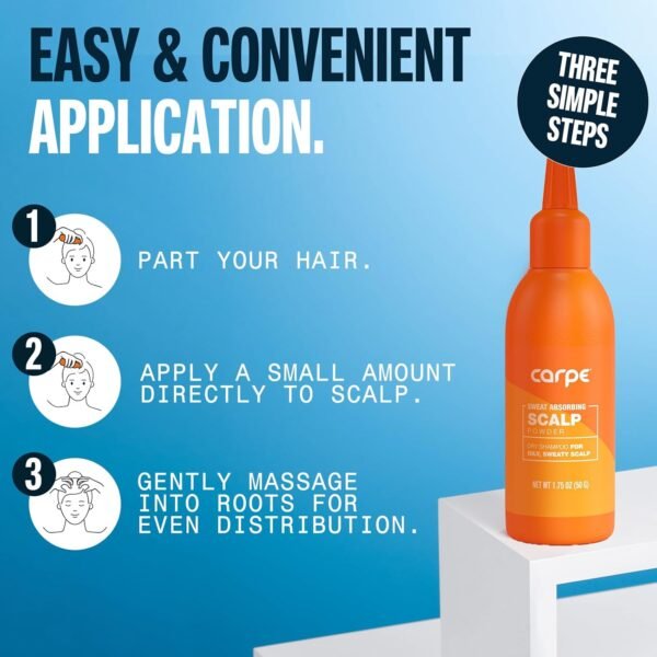 Carpe NEW, LARGER Sweat Absorbing Scalp Powder - Non Aerosol Dry Shampoo for Women & Men - Residue Free Oily Hair Treatment - Use Between Washes - Image 6