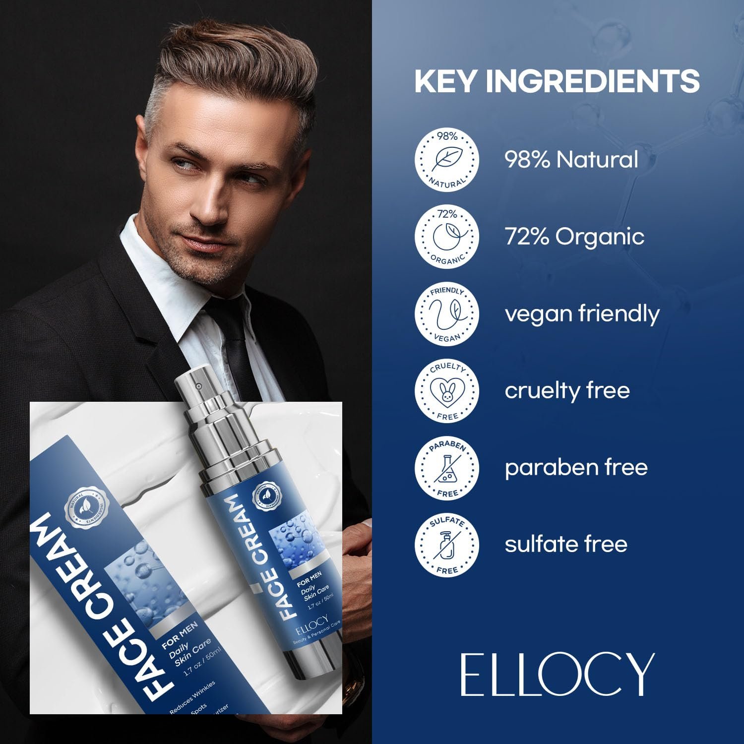 6 in 1 Mens Face Moisturizer: Face Cream for Men Mens Face Moisturizer - Eye bags Treatment Anti Aging Face Lotion - After Shave Lotion for Men Advanced Formula 1.7oz - Image 4