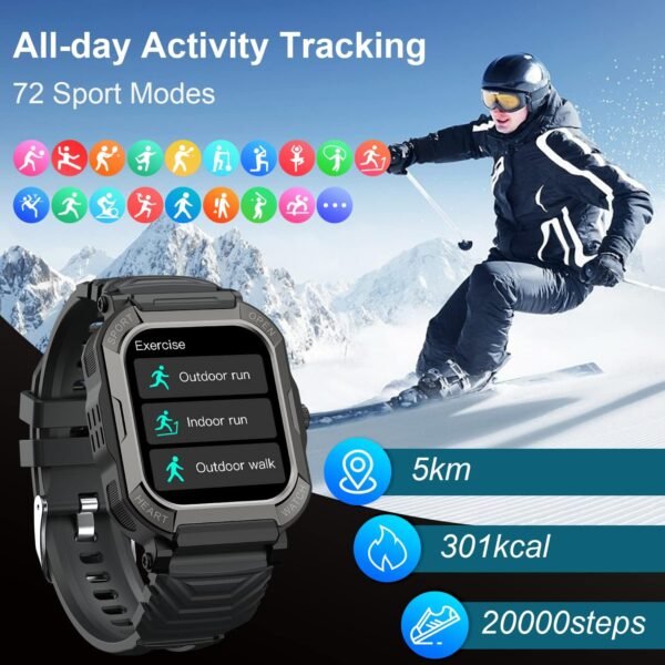 Smart Watch for Men Fitness Tracker: (Make/Answer Call) Bluetooth Military Smartwatch for Android Phones iPhone Waterproof Outdoor Tactical Digital Sport Run Watches Blood Heart Rate Monitor - Image 5