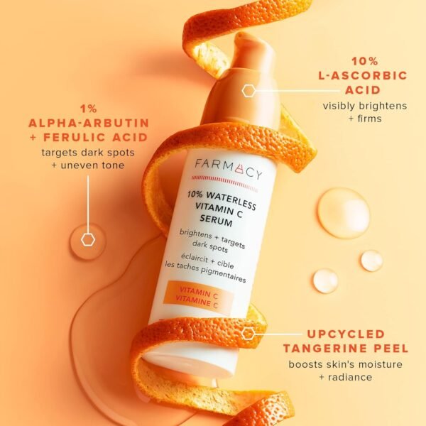 Farmacy 10% Vitamin C Face Serum - Waterless Vitamin C Skin Care Serum to Brighten, Firm + Smooth Skin Texture - Enriched with Upcycled Tangerine Peel to Boost Skin's Moisture + Radiance (30ml) - Image 5