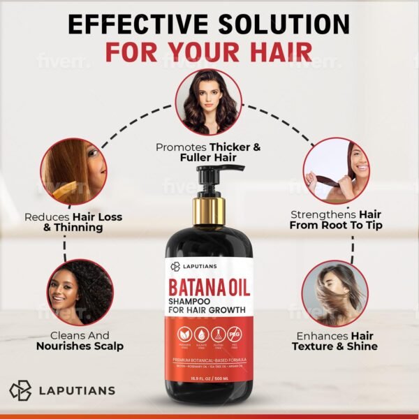 Batana Oil Shampoo for Hair Growth with Over 18+ Natural Ingredients, Rosemary Oil, Onion Biotin, Caffeine, DHT Blocker, Castor Oil, CLINICALLY TESTED, Anti Hair Thinning & Hair Loss, Sulfate Free - Image 8
