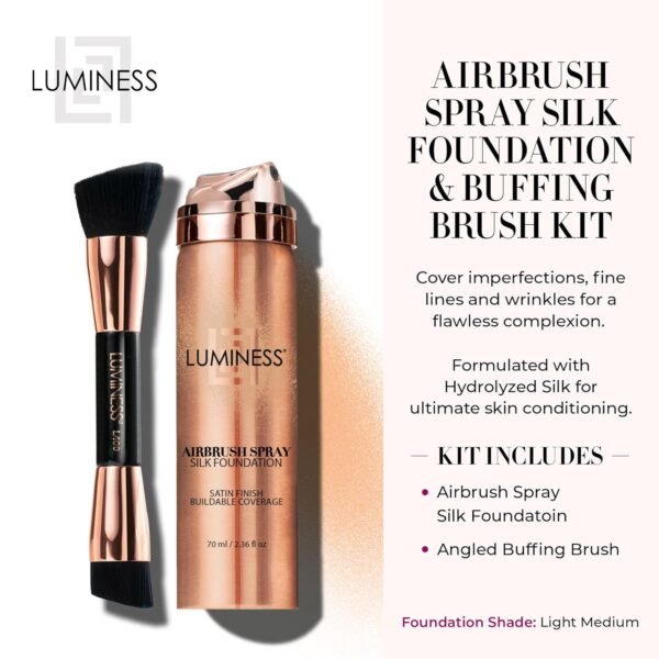 LUMINESS Silk Airbrush Spray Foundation & Buffing Brush Kit - Light Medium, Unisex, Skin Foundation Concealer - Image 3