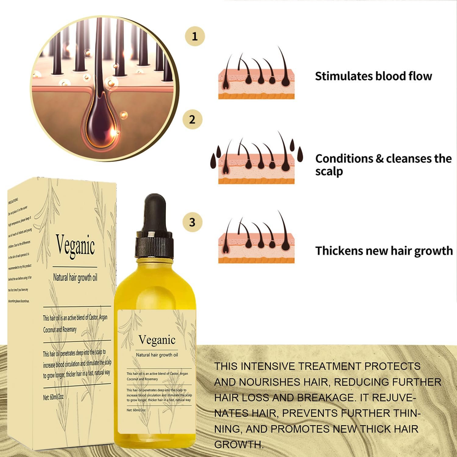 Veganic Natural Hair Growth Oil, 2 PCS Veganic hair growth oil Rosemary Oil for Hair Growth Organic,Vegan Hair Oil for Dry Damaged Hair and Growth - Image 5