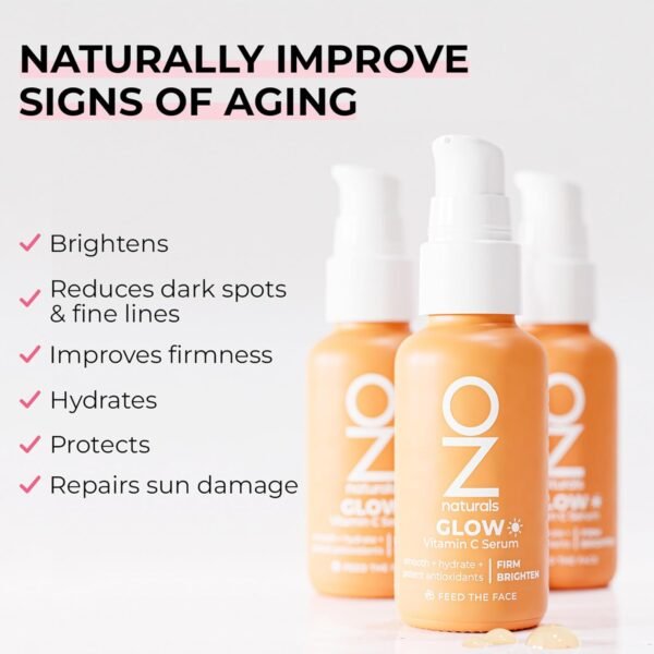 OZNaturals Glow Vitamin C Serum for Face - Brightening Anti Aging Serum with Hyaluronic Acid, Green Tea, and Vitamin E - Targets Age Spots - 1 oz - Image 4