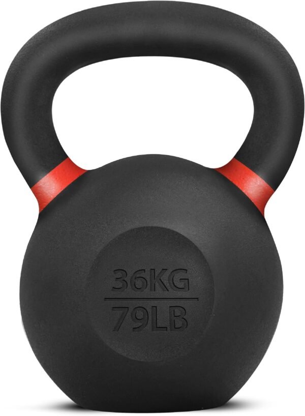 Yes4All Powder Coated Cast Iron Kettlebell Single Dark Red - 36 KG / 79 LB Strength Training Kettlebells Weight Set for Full Body Workout, Home Gym - Image 2